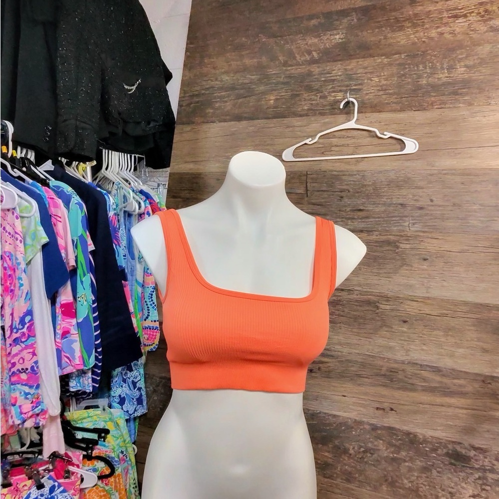 OQQ Women's Orange Ribbed Sports Bra